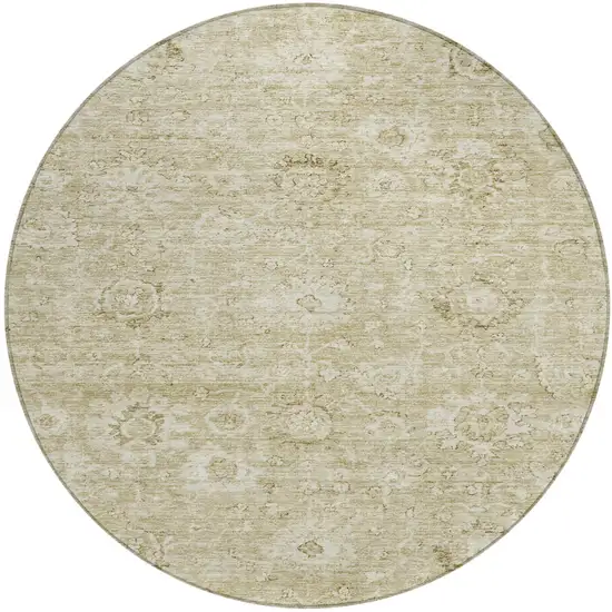8' Beige And Brown Round Damask Washable Indoor Outdoor Area Rug Photo 2