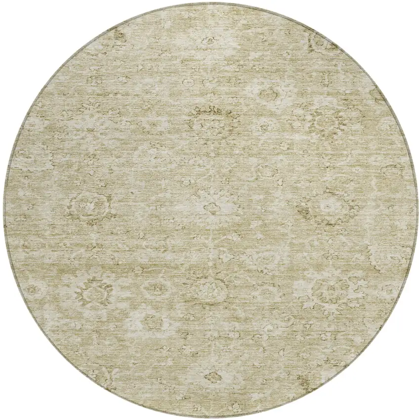 8' Beige And Brown Round Damask Washable Indoor Outdoor Area Rug Photo 2