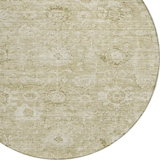 8' Beige And Brown Round Damask Washable Indoor Outdoor Area Rug Photo 5