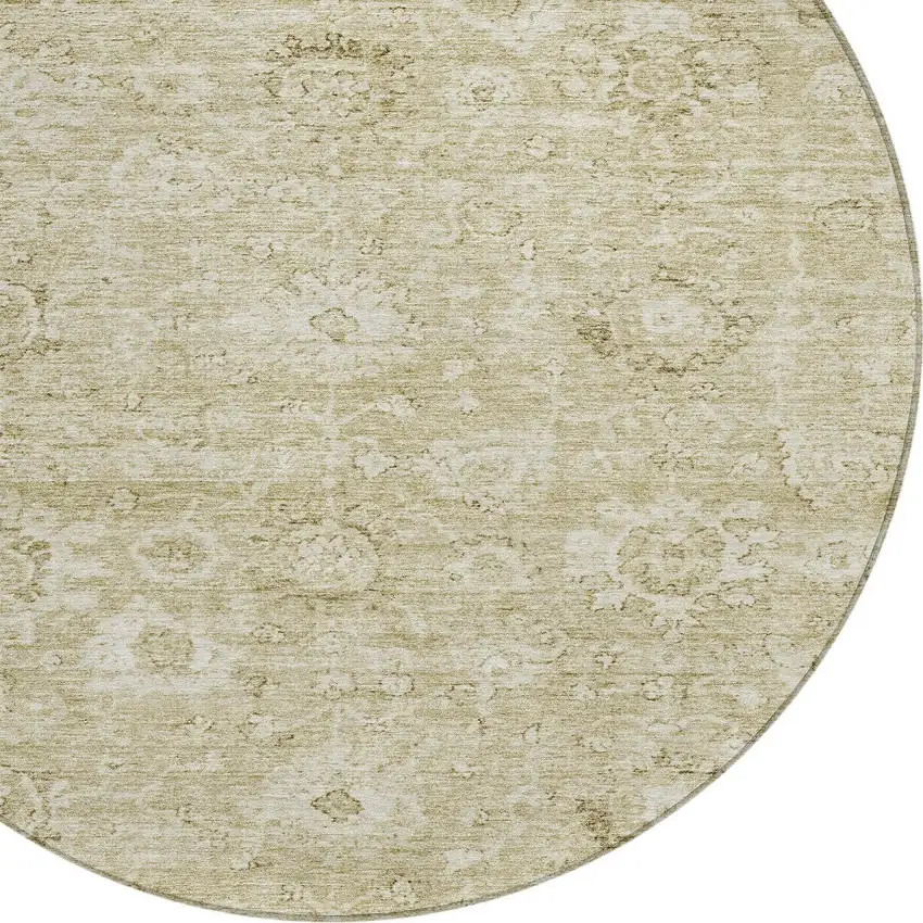 8' Beige And Brown Round Damask Washable Indoor Outdoor Area Rug Photo 5