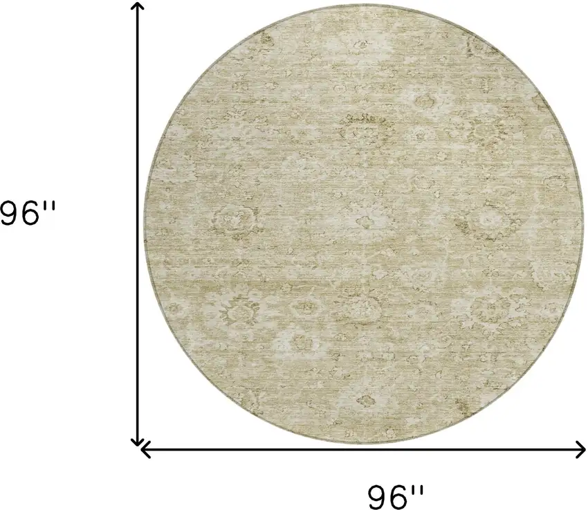 8' Beige And Brown Round Damask Washable Indoor Outdoor Area Rug Photo 9