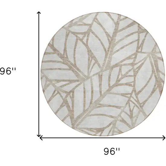8' Beige And Brown Round Floral Washable Indoor Outdoor Area Rug Photo 8