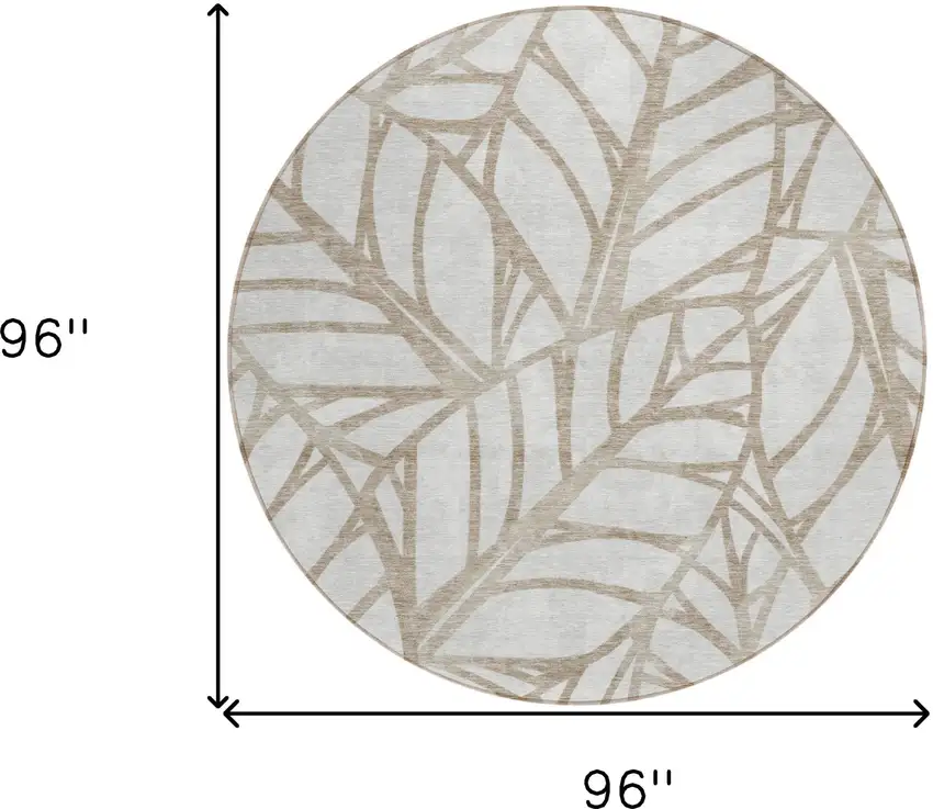 8' Beige And Brown Round Floral Washable Indoor Outdoor Area Rug Photo 8