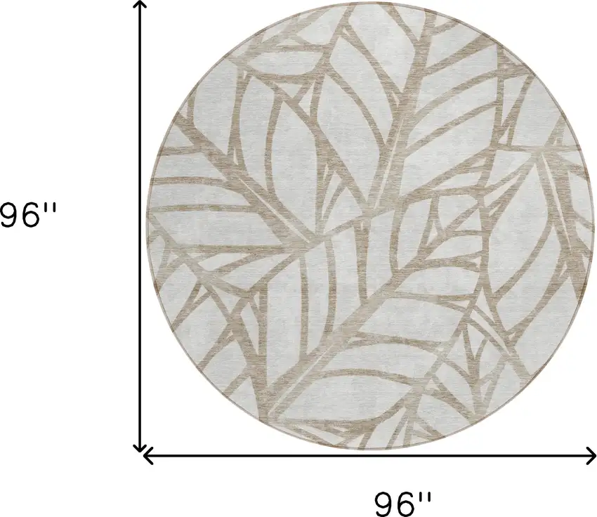 8' Beige And Brown Round Floral Washable Indoor Outdoor Area Rug Photo 8