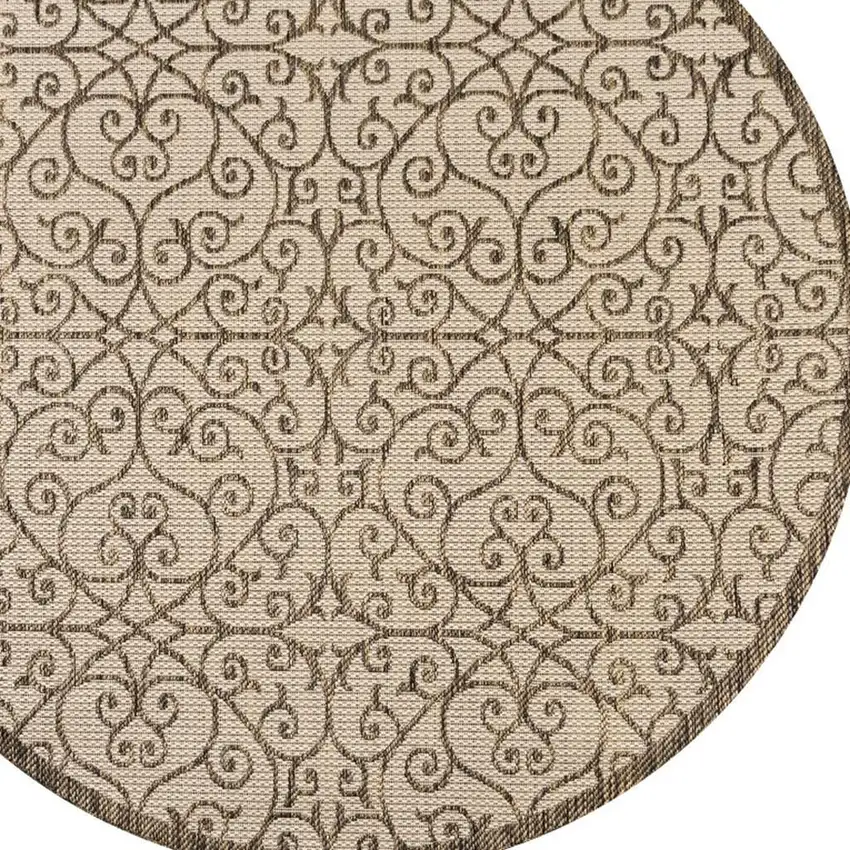 8' Beige And Brown Round Geometric Indoor Outdoor Area Rug Photo 3