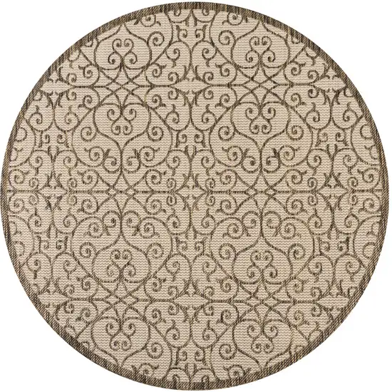 9' Beige And Brown Round Geometric Indoor Outdoor Area Rug Photo 1
