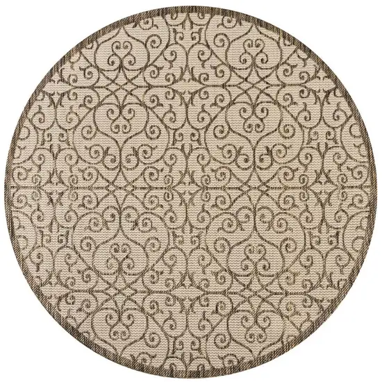 9' Beige And Brown Round Geometric Indoor Outdoor Area Rug Photo 3