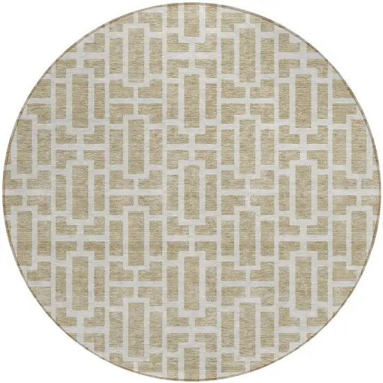 8' Beige And Brown Round Geometric Washable Indoor Outdoor Area Rug Photo 2