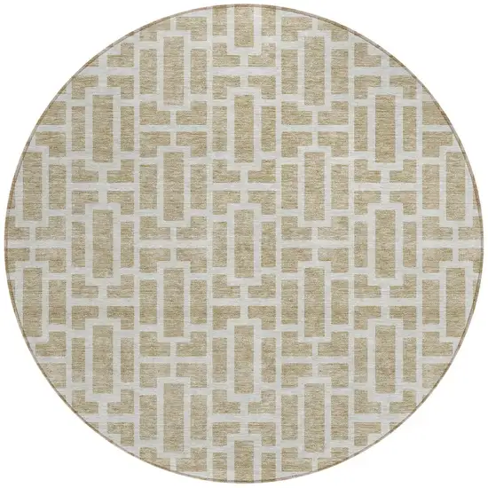 8' Beige And Brown Round Geometric Washable Indoor Outdoor Area Rug Photo 5