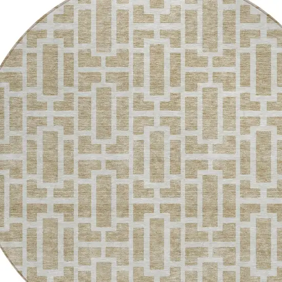 8' Beige And Brown Round Geometric Washable Indoor Outdoor Area Rug Photo 4