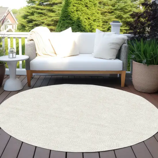 8' Beige And Brown Round Geometric Washable Indoor Outdoor Area Rug Photo 7