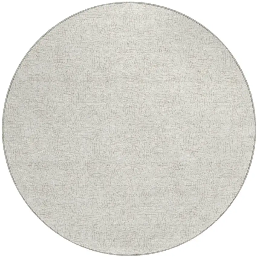 8' Beige And Brown Round Geometric Washable Indoor Outdoor Area Rug Photo 2
