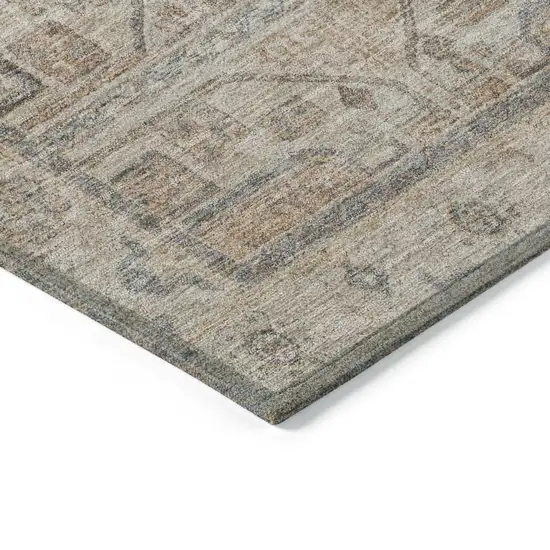 8' Beige And Brown Round Geometric Washable Indoor Outdoor Area Rug Photo 8