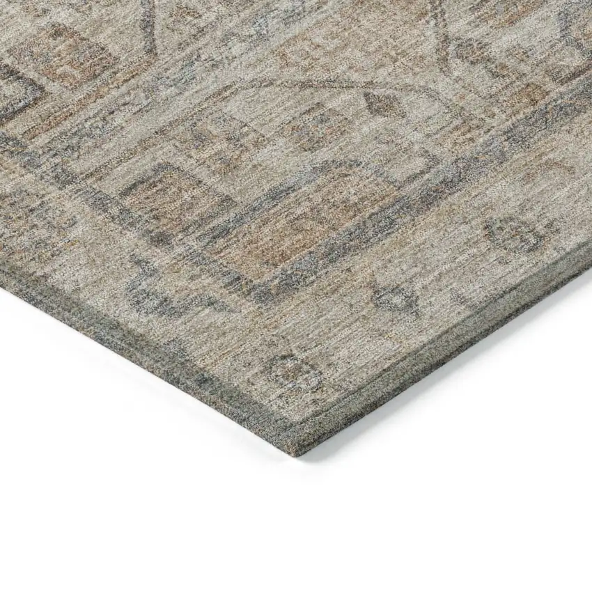 8' Beige And Brown Round Geometric Washable Indoor Outdoor Area Rug Photo 8