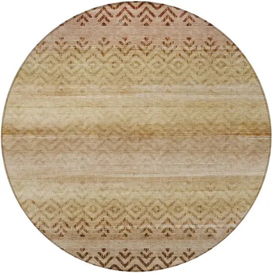 8' Beige And Brown Round Geometric Washable Indoor Outdoor Area Rug Photo 4