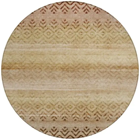 8' Beige And Brown Round Geometric Washable Indoor Outdoor Area Rug Photo 3