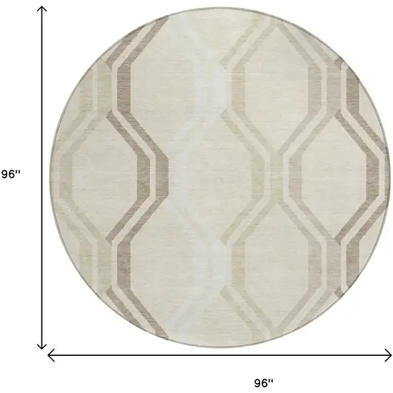 8' Beige And Brown Round Geometric Washable Indoor Outdoor Area Rug Photo 3
