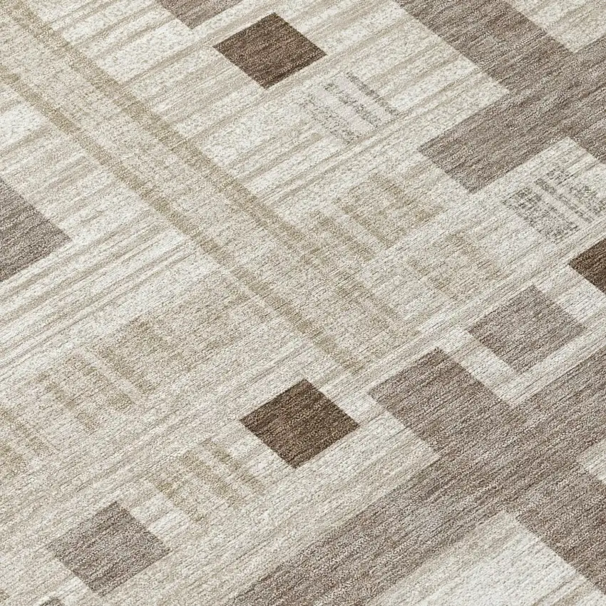 8' Beige And Brown Round Geometric Washable Indoor Outdoor Area Rug Photo 6