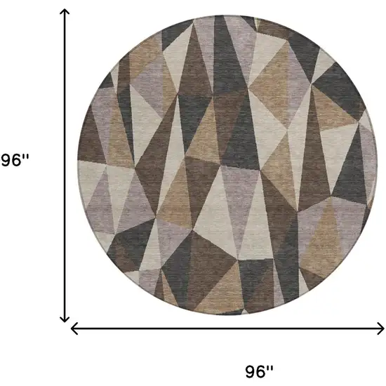 8' Beige And Brown Round Geometric Washable Indoor Outdoor Area Rug Photo 5