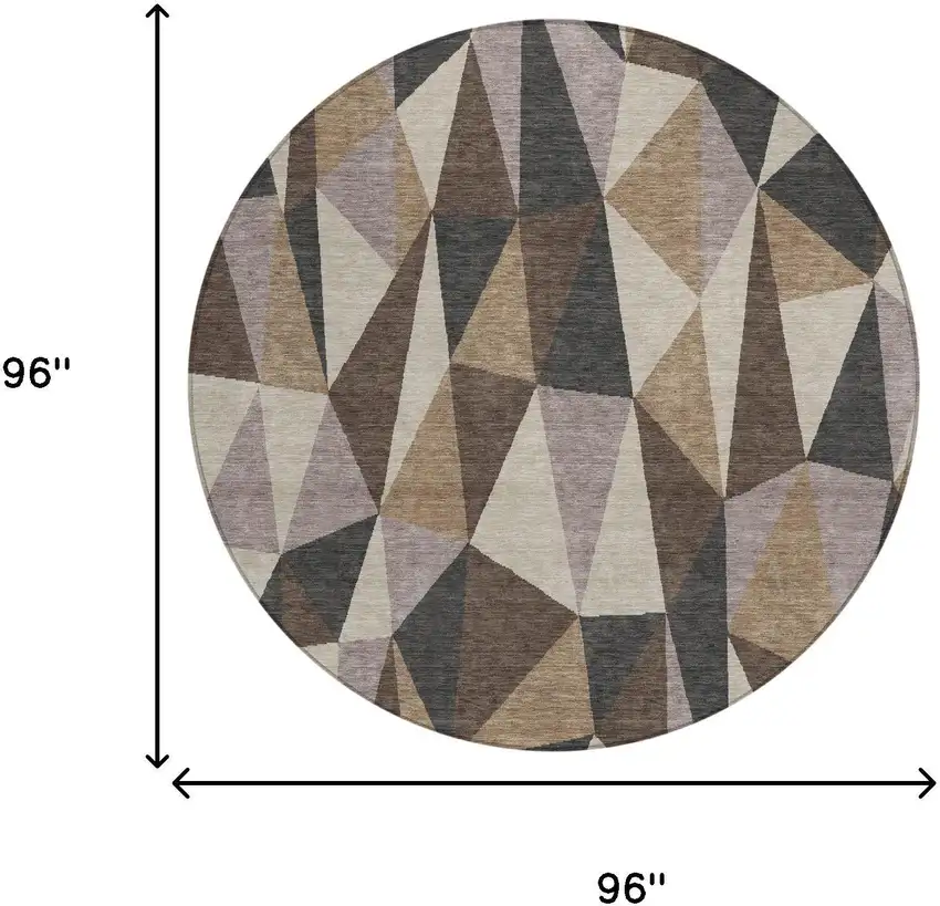 8' Beige And Brown Round Geometric Washable Indoor Outdoor Area Rug Photo 5
