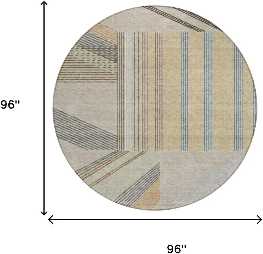 8' Beige And Brown Round Geometric Washable Indoor Outdoor Area Rug Photo 5