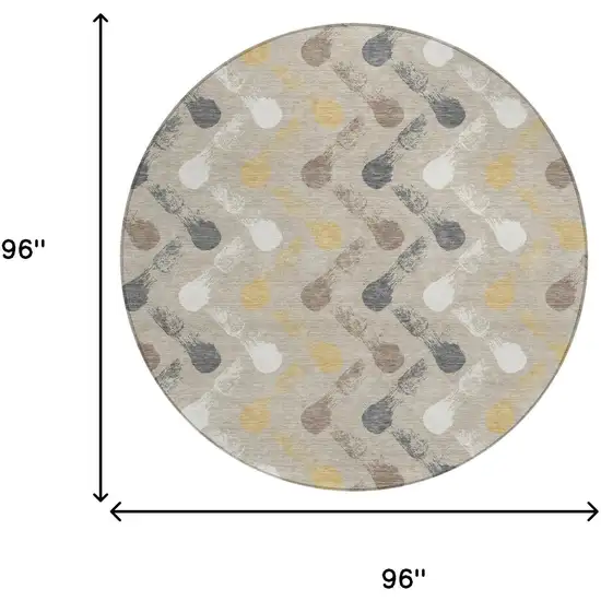 8' Beige And Brown Round Geometric Washable Indoor Outdoor Area Rug Photo 6