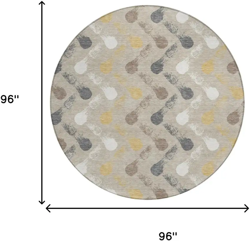 8' Beige And Brown Round Geometric Washable Indoor Outdoor Area Rug Photo 6