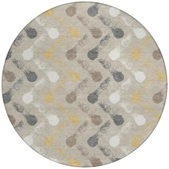 8' Beige And Brown Round Geometric Washable Indoor Outdoor Area Rug Photo 3