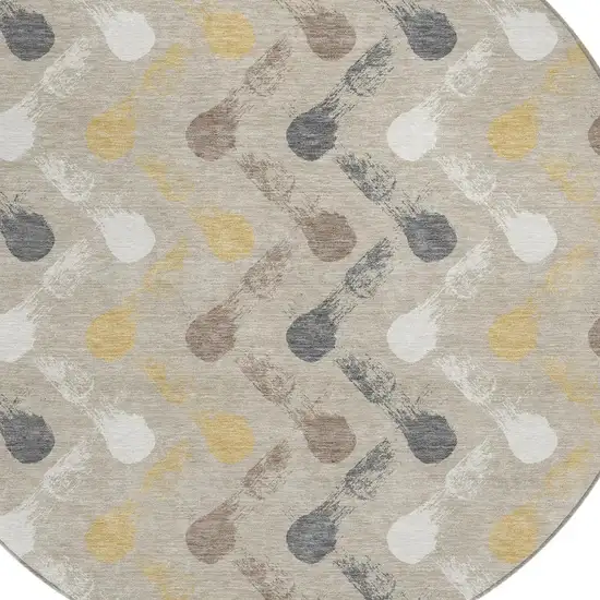 8' Beige And Brown Round Geometric Washable Indoor Outdoor Area Rug Photo 2