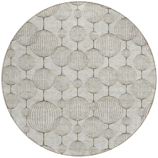 8' Beige And Brown Round Geometric Washable Indoor Outdoor Area Rug Photo 6