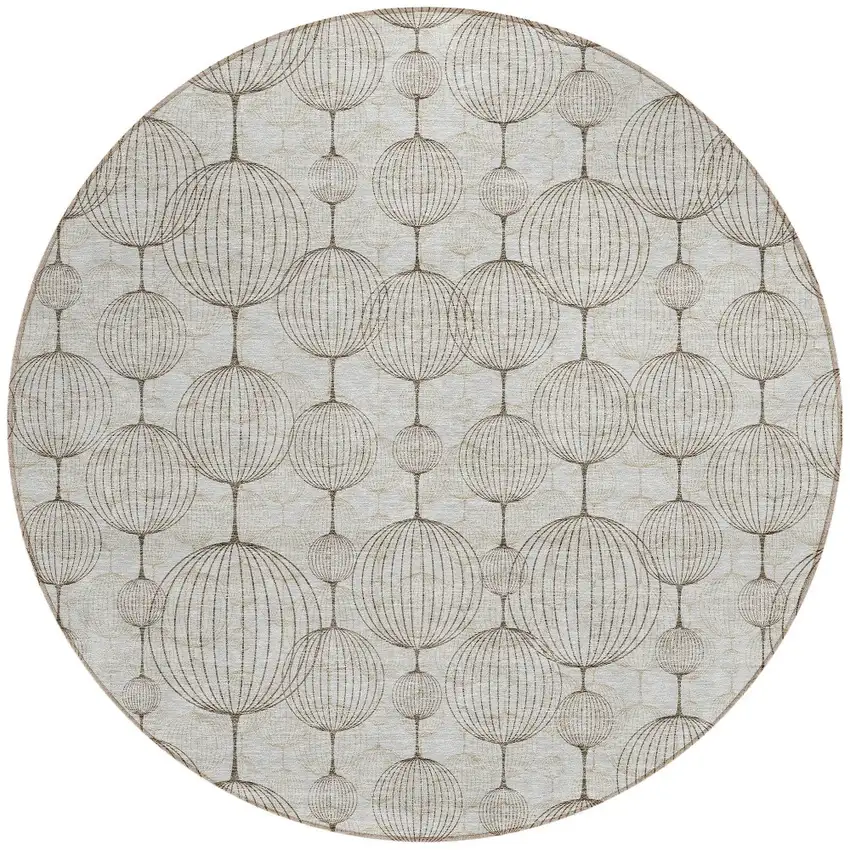 8' Beige And Brown Round Geometric Washable Indoor Outdoor Area Rug Photo 6