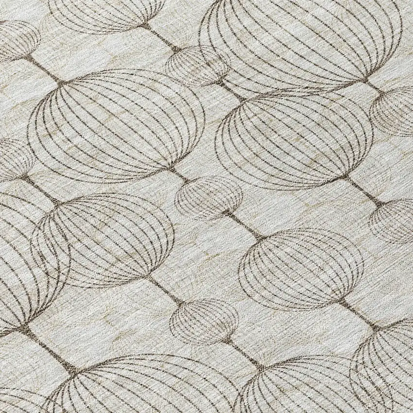 8' Beige And Brown Round Geometric Washable Indoor Outdoor Area Rug Photo 9