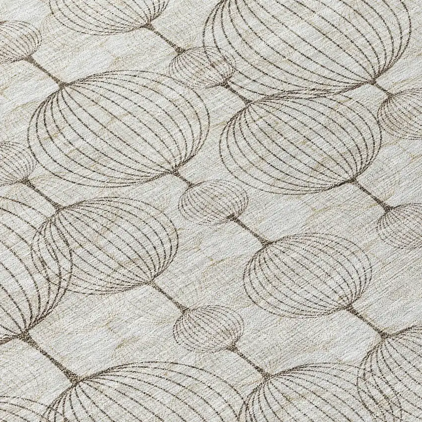 8' Beige And Brown Round Geometric Washable Indoor Outdoor Area Rug Photo 9