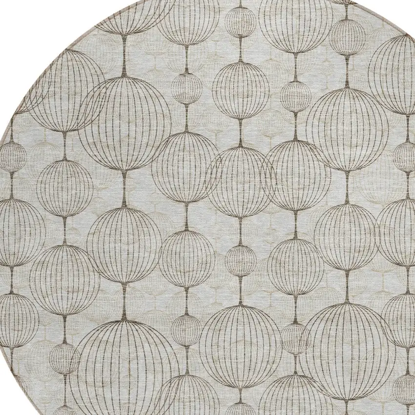 8' Beige And Brown Round Geometric Washable Indoor Outdoor Area Rug Photo 5