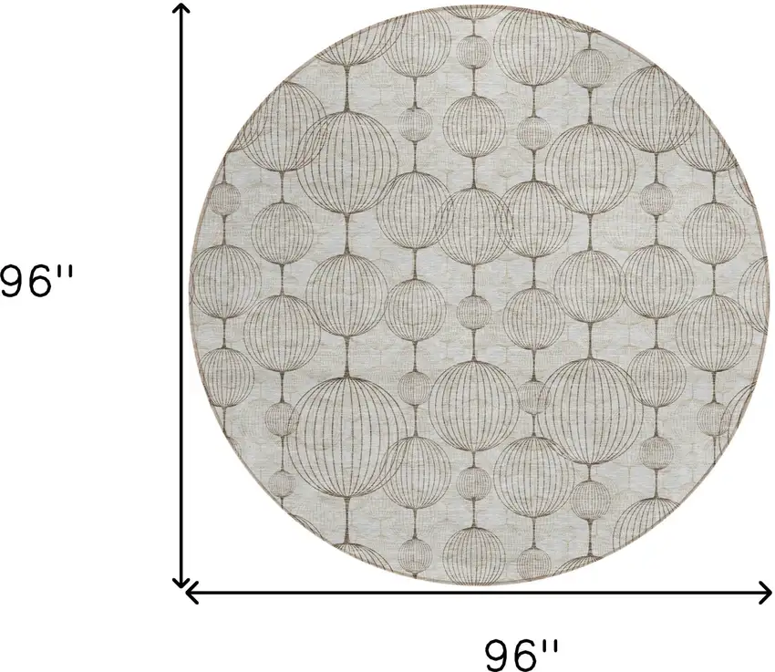 8' Beige And Brown Round Geometric Washable Indoor Outdoor Area Rug Photo 9