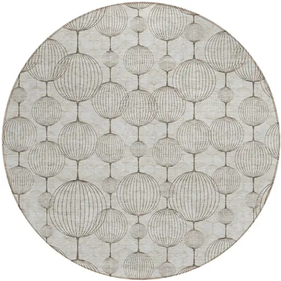 8' Beige And Brown Round Geometric Washable Indoor Outdoor Area Rug Photo 1