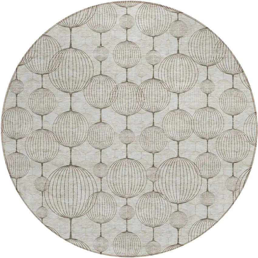 8' Beige And Brown Round Geometric Washable Indoor Outdoor Area Rug Photo 1