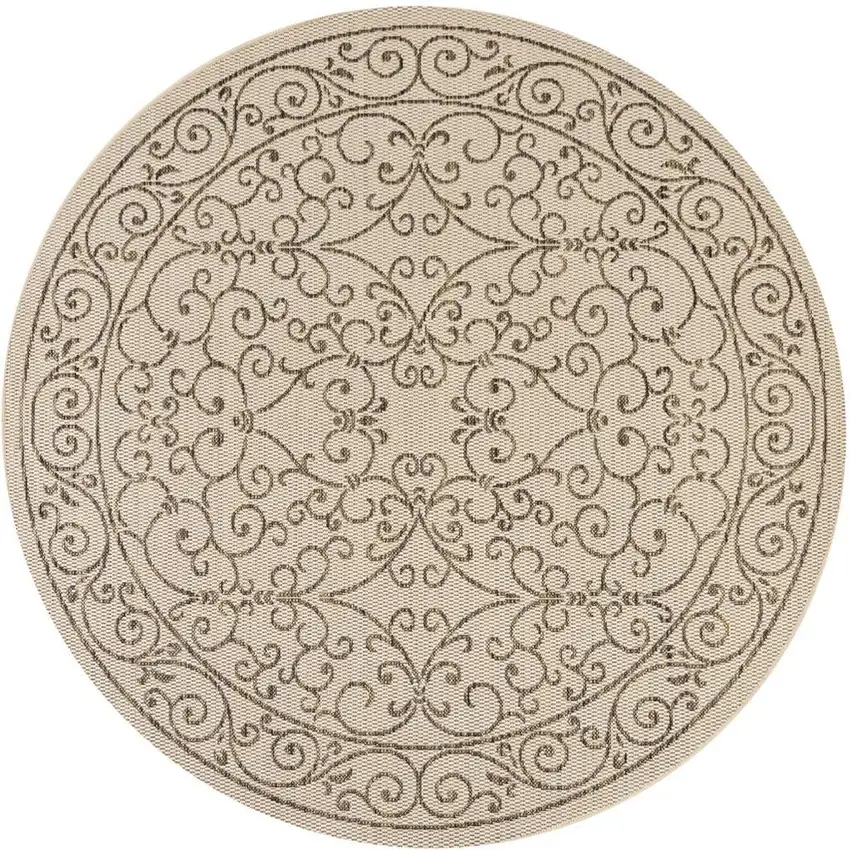 6' Beige And Brown Round Medallion Indoor Outdoor Area Rug Photo 3