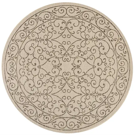 6' Beige And Brown Round Medallion Indoor Outdoor Area Rug Photo 1