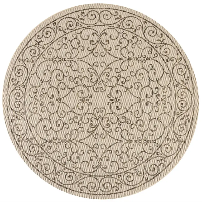 6' Beige And Brown Round Medallion Indoor Outdoor Area Rug Photo 1