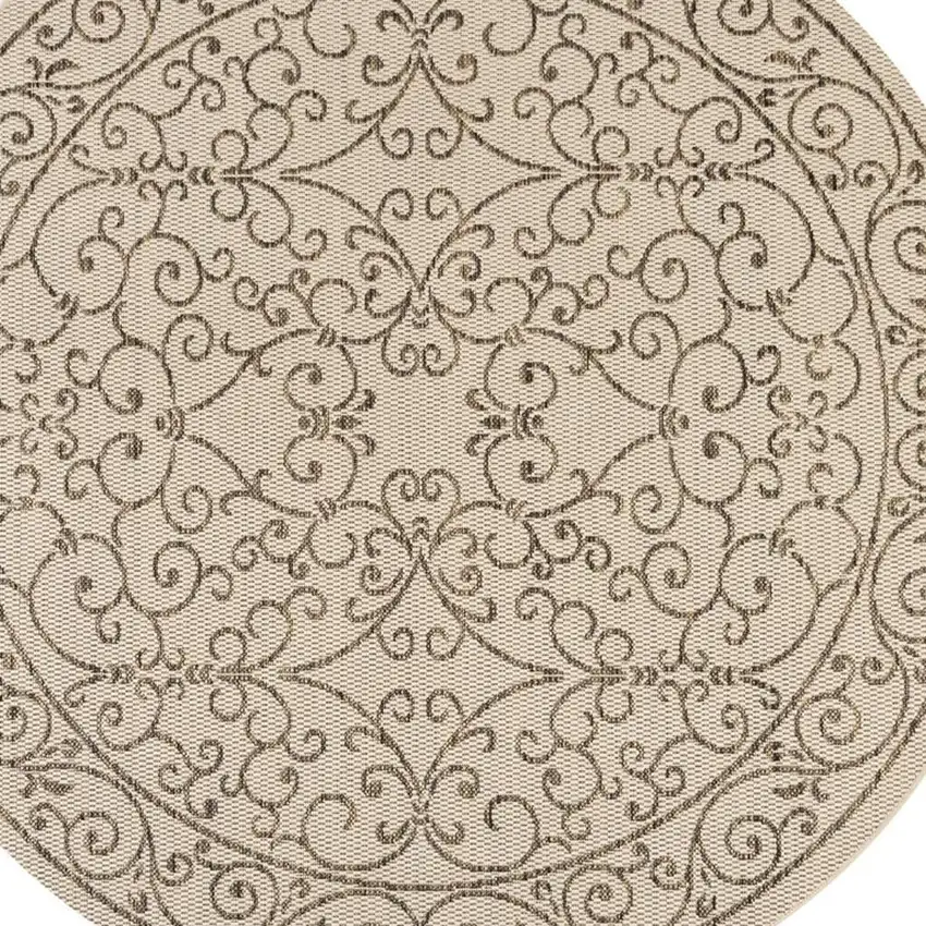8' Beige And Brown Round Medallion Indoor Outdoor Area Rug Photo 2