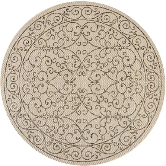 8' Beige And Brown Round Medallion Indoor Outdoor Area Rug Photo 3