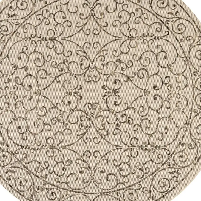 9' Beige And Brown Round Medallion Indoor Outdoor Area Rug Photo 2