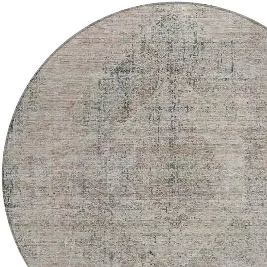 8' Beige And Brown Round Oriental Washable Indoor Outdoor Area Rug Photo 3