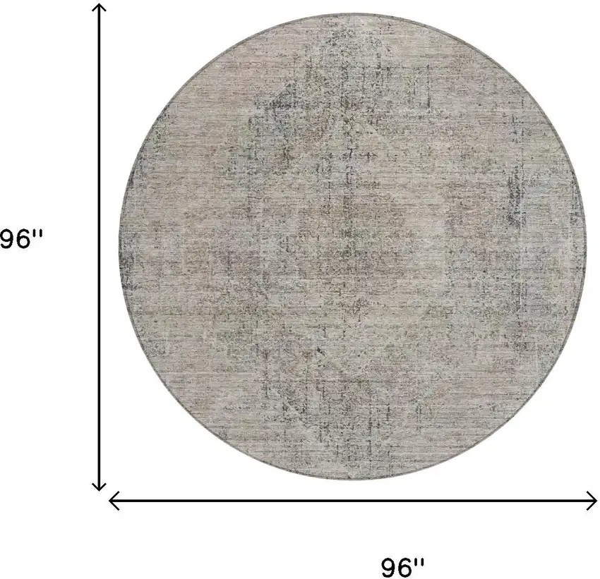 8' Beige And Brown Round Oriental Washable Indoor Outdoor Area Rug Photo 7