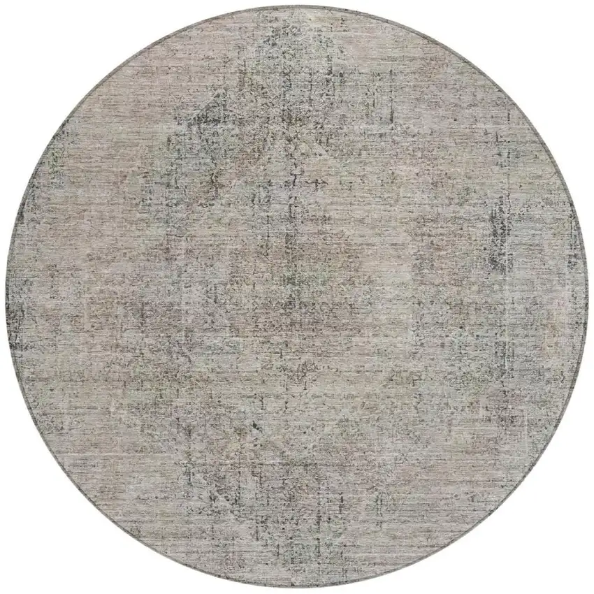 8' Beige And Brown Round Oriental Washable Indoor Outdoor Area Rug Photo 4