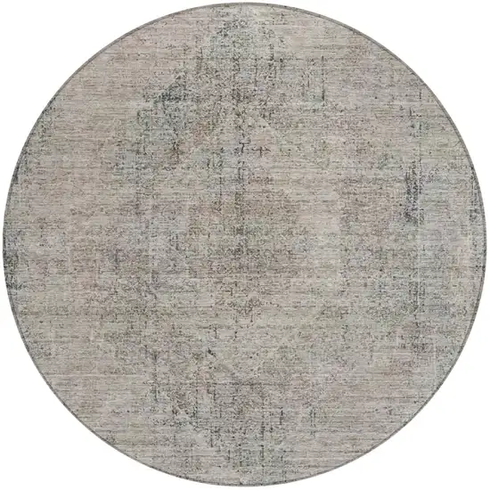 8' Beige And Brown Round Oriental Washable Indoor Outdoor Area Rug Photo 2