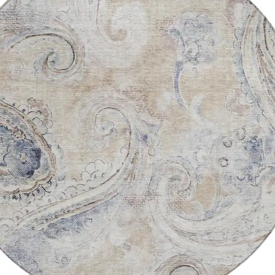 8' Beige And Brown Round Paisley Washable Indoor Outdoor Area Rug Photo 3