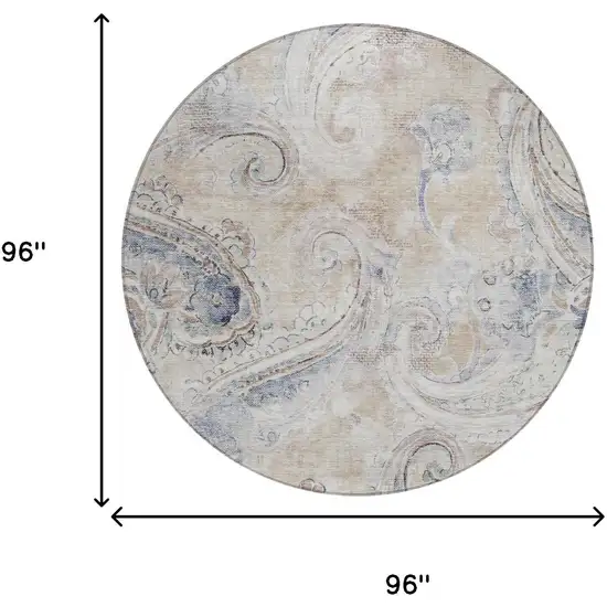 8' Beige And Brown Round Paisley Washable Indoor Outdoor Area Rug Photo 7