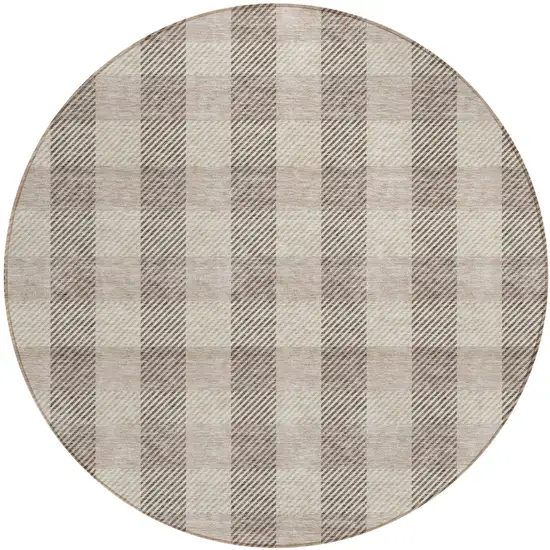 8' Beige And Brown Round Plaid Washable Indoor Outdoor Area Rug Photo 2